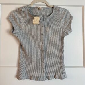 Free People Gray Short Sleeve Ribbed Top